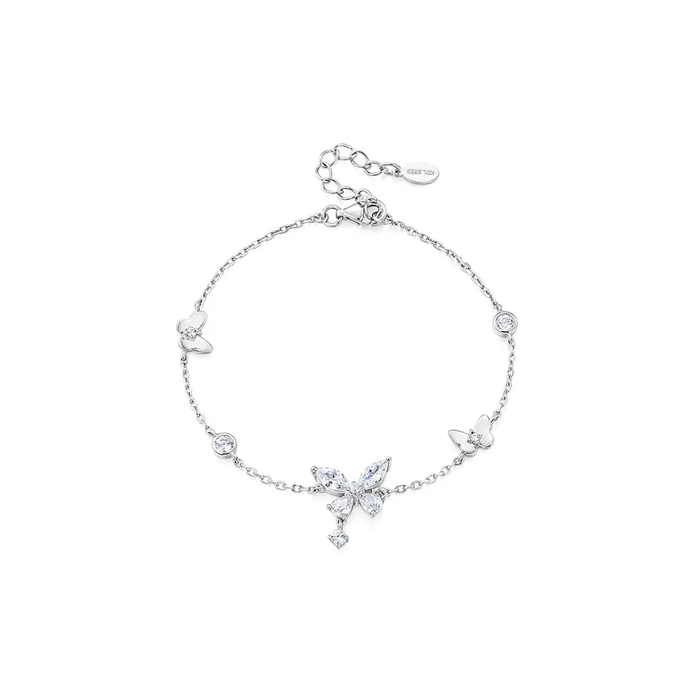 KADER S925 Silver Butterfly Bracelet Women's Silver White, Goddess Exclusive Box