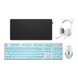 【커플 E-스포츠 세트】GK400F + E-스포츠 게이밍 마우스 + 화이트 고양이 귀 게이밍 헤드셋