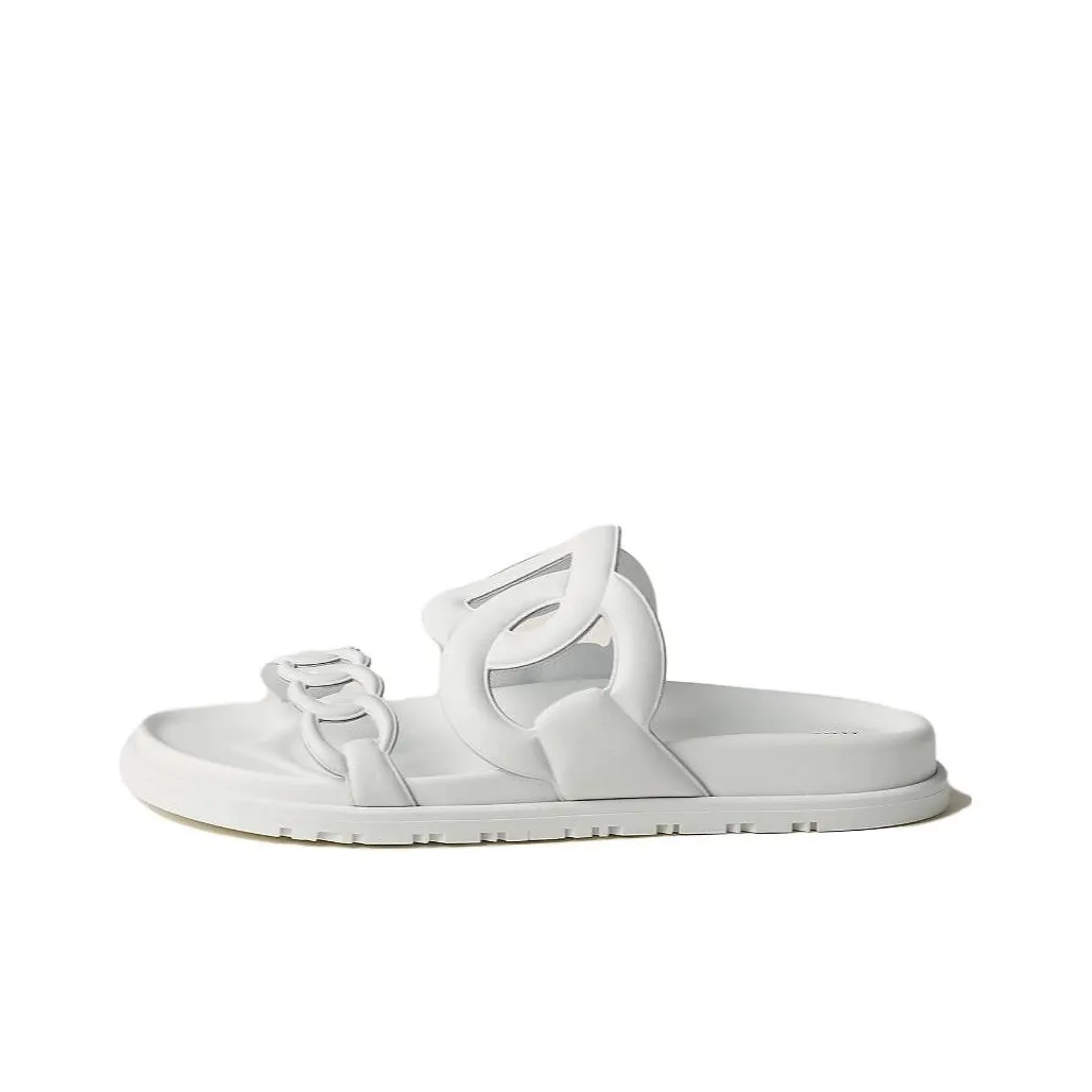 HERMES Extra Rubber Sole Quiet Slide Slippers Women's White