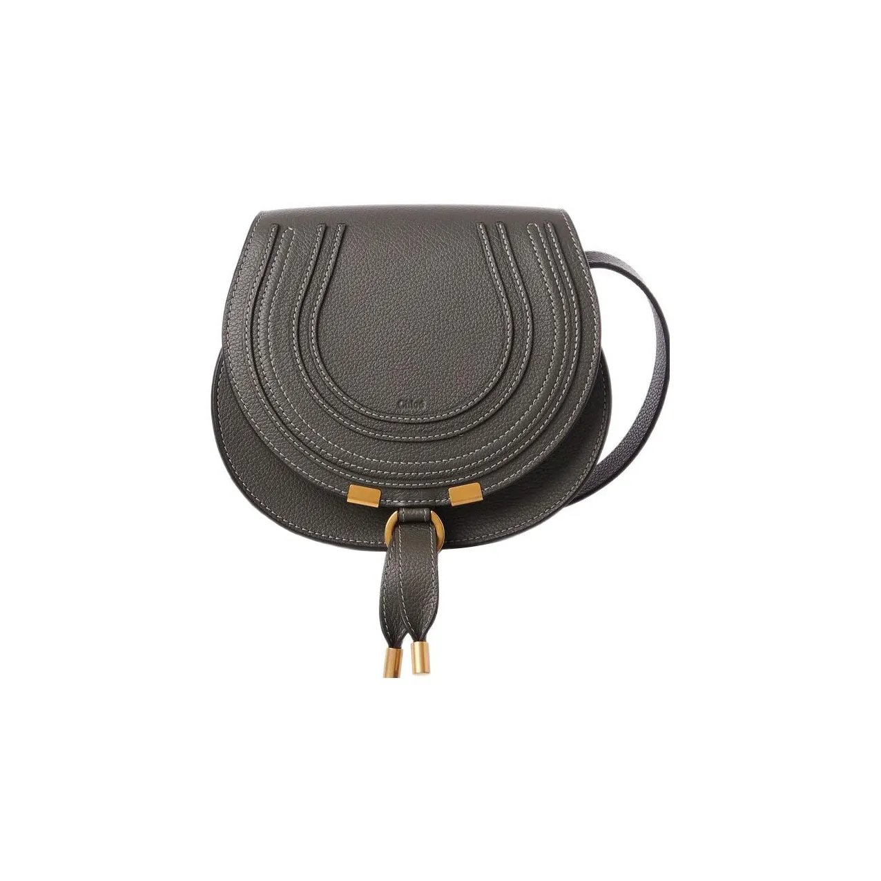 Chloe Marcie Grain Calfskin Saddle Bag, Crossbody Bag, Shoulder Bag Small Size Women's Elephant Gray