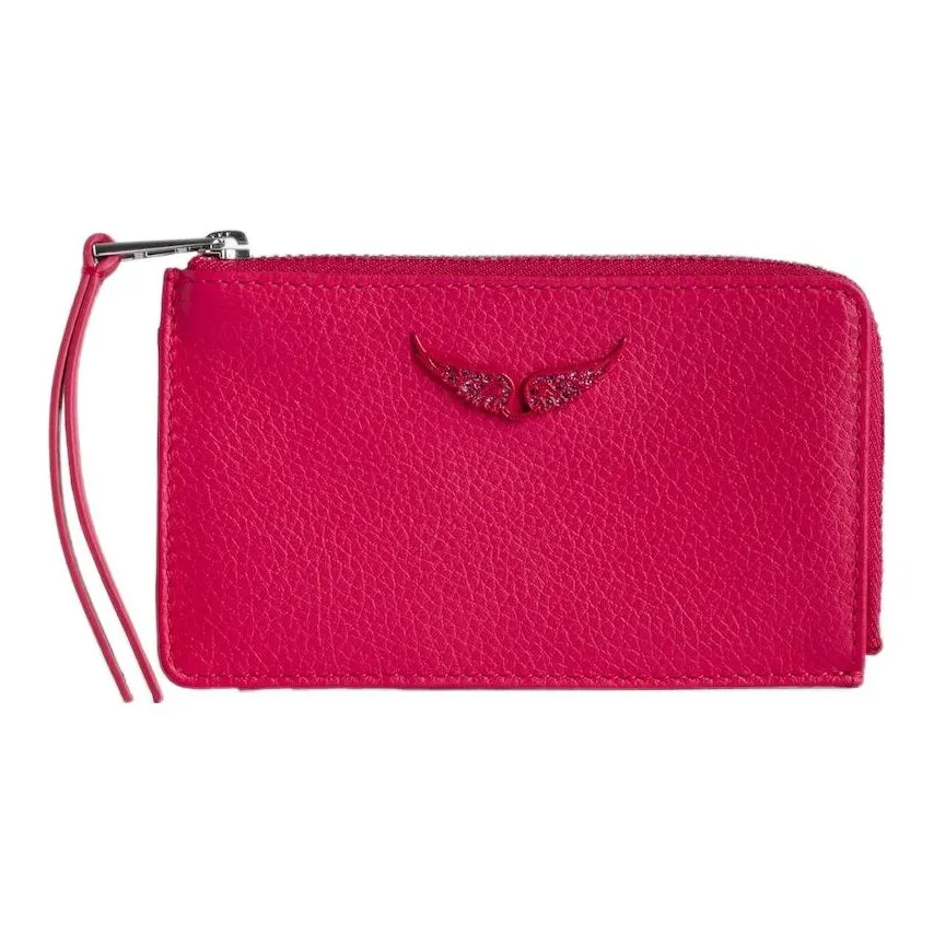 Zadig & Voltaire Grain Cow Leather Card Holder, Wallet Women's Rose Red