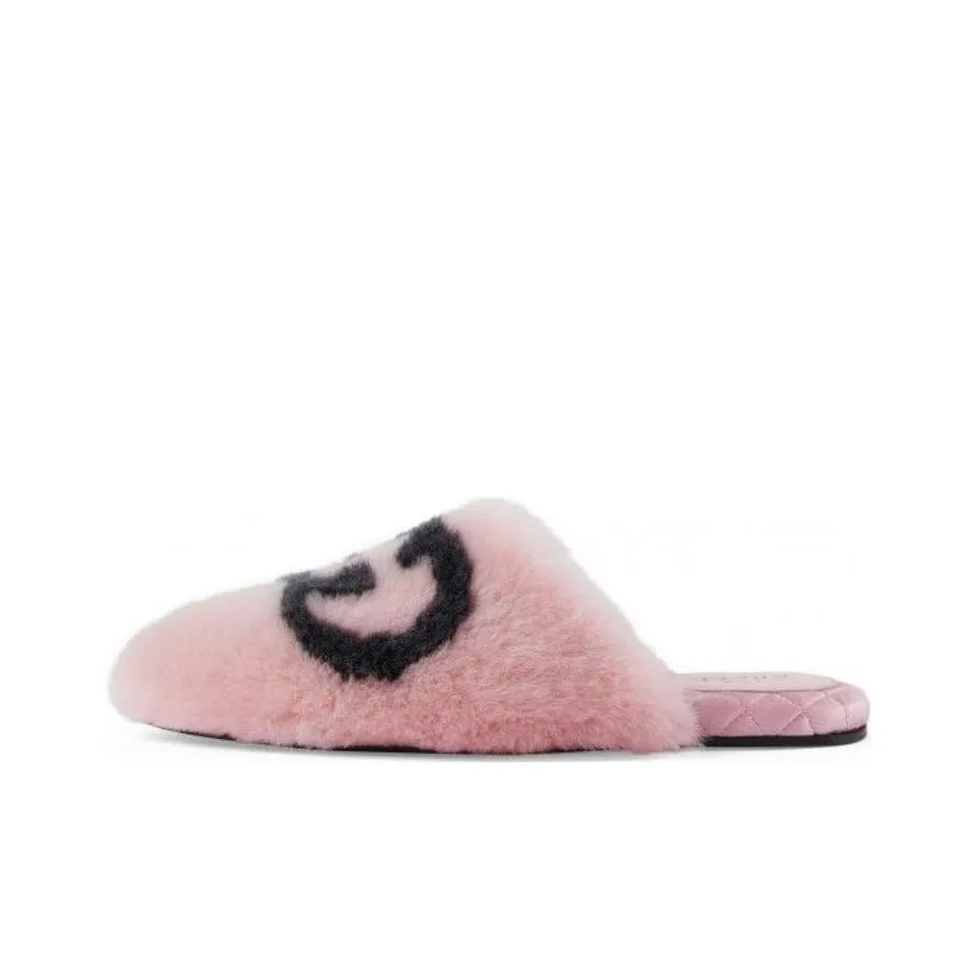 GUCCI Women's Faux Fur Slipper 'Interlocking G Pink Black' Women's
