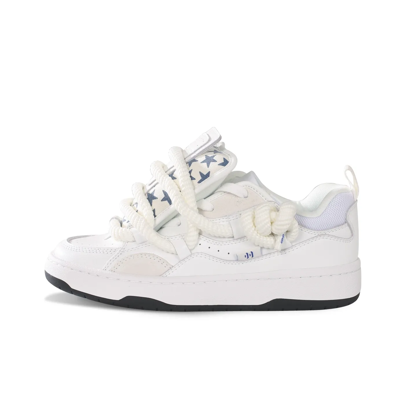 Ollieskate Puffy Shoes Anti Slip Wear Resistant Low Top Skateboard Shoes Unisex White Blue