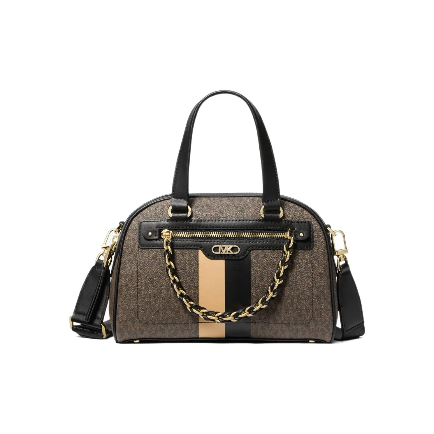 MICHAEL KORS Холст и кожа Сумка Сумка-купол Сумка через плечо Портативная маленькая женская Черный и Умбра