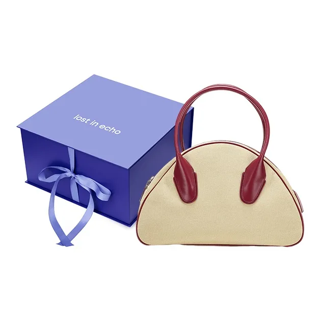 Lost In Echo Canvas With Leather Canvas Bag, Bowling Ball Crossbody Bag, Handbag Tubas Women's Khaki Red