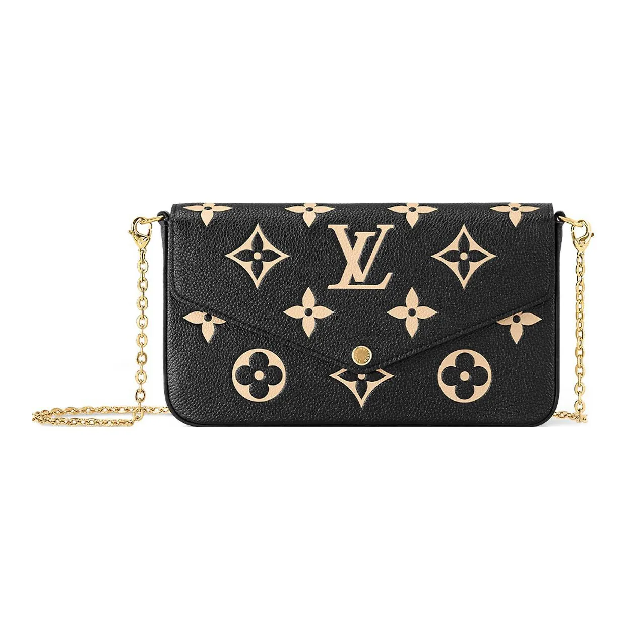 LOUIS VUITTON Pochette Félicie Grained Calfskin Handbag Shoulder Bag Women's Black