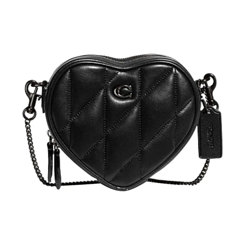 COACH Heart Sheepskin With Cow Leather Shoulder Bag Crossbody Bag Mini Women's Black