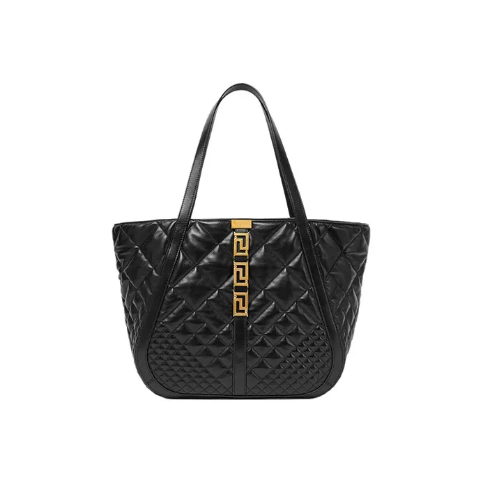 VERSACE Greca Goddess Cow Leather Tote Bag Shopping Bag Shoulder Bag Handbag Large Size Women's Black