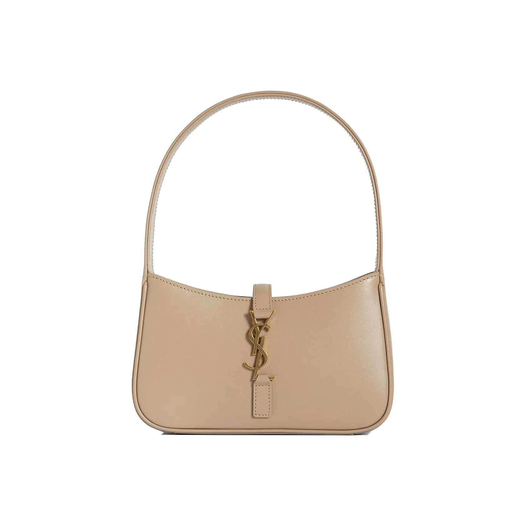 SAINT LAURENT LE5A7 Smooth Cow Leather Hobo Bag, Handbag, Shoulder Bag Women's Dark Beige