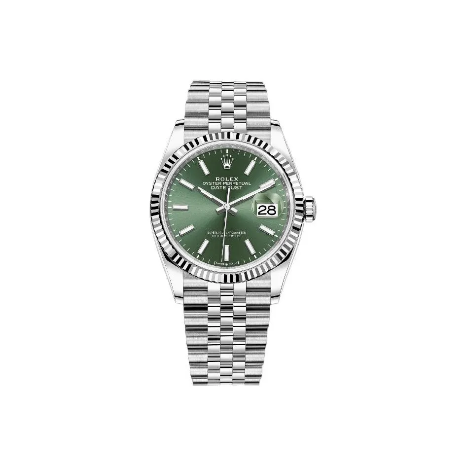 ROLEX Log Series Automatic Mechanical Movement Unisex Watch 36mm Green Dial Oystersteel 18ct White Gold Watch Case