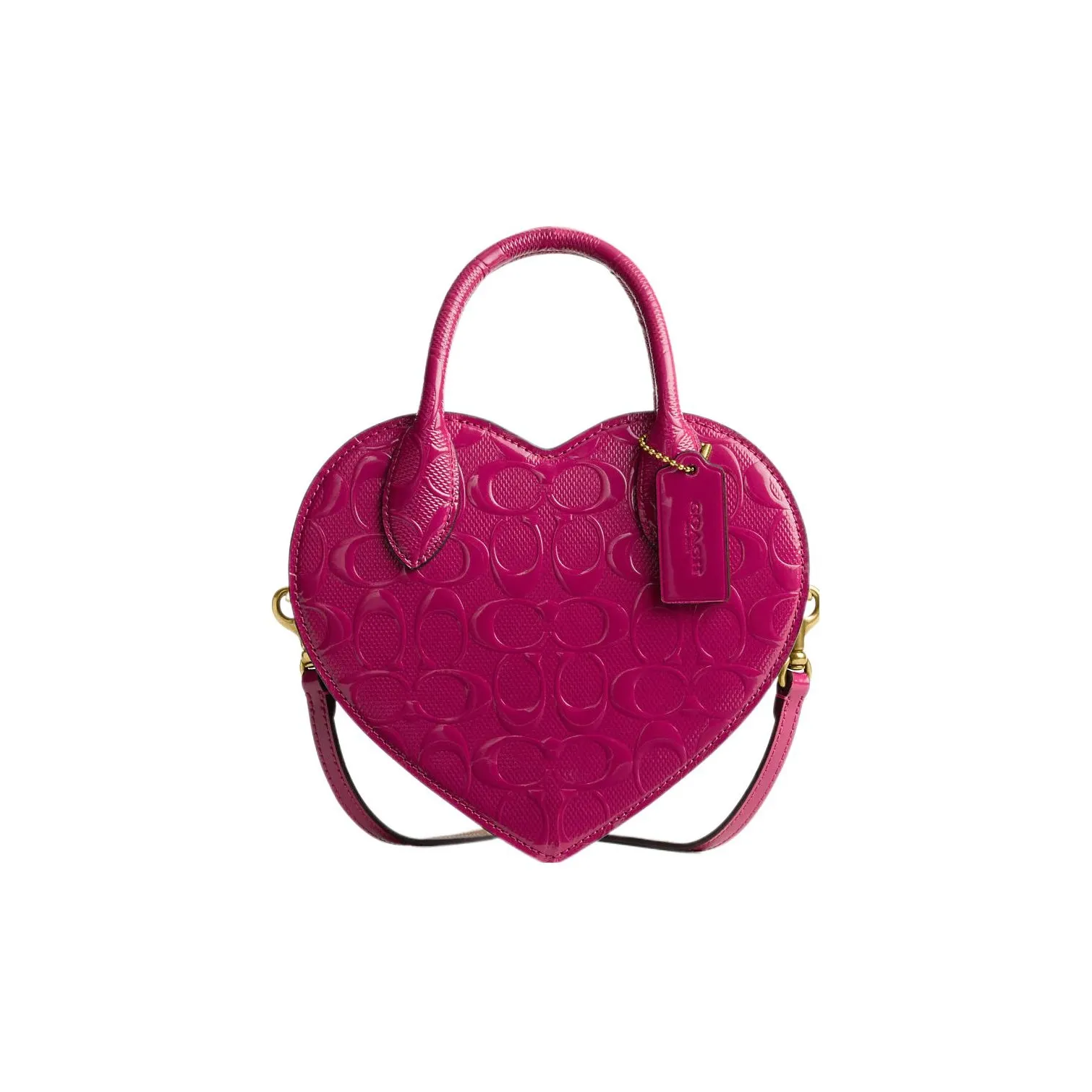 COACH Сердце Лакированная кожа Сумка в форме сердца Портативная сумка через плечо Сумка через плечо Стандартная Женская Персиково-розовая