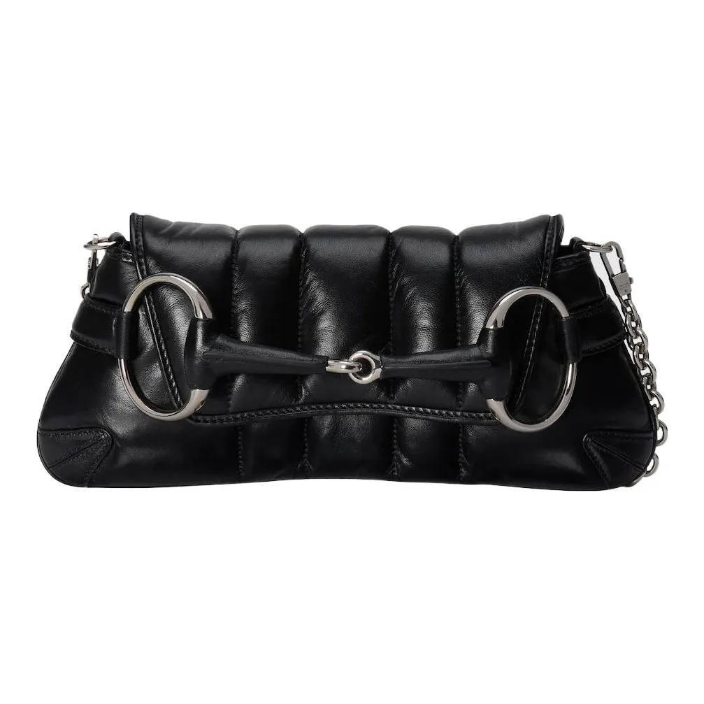 gucci yellow Horsebit 1955 Leather Reproduction Shoulder Bag Shoulder Bag Clutch Women's Black