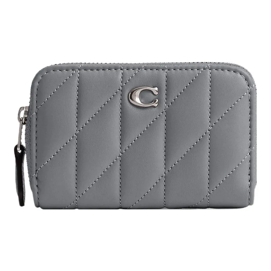COACH Zip Around Кожа Наппа Монетница Кошелек Маленький Женский Серый