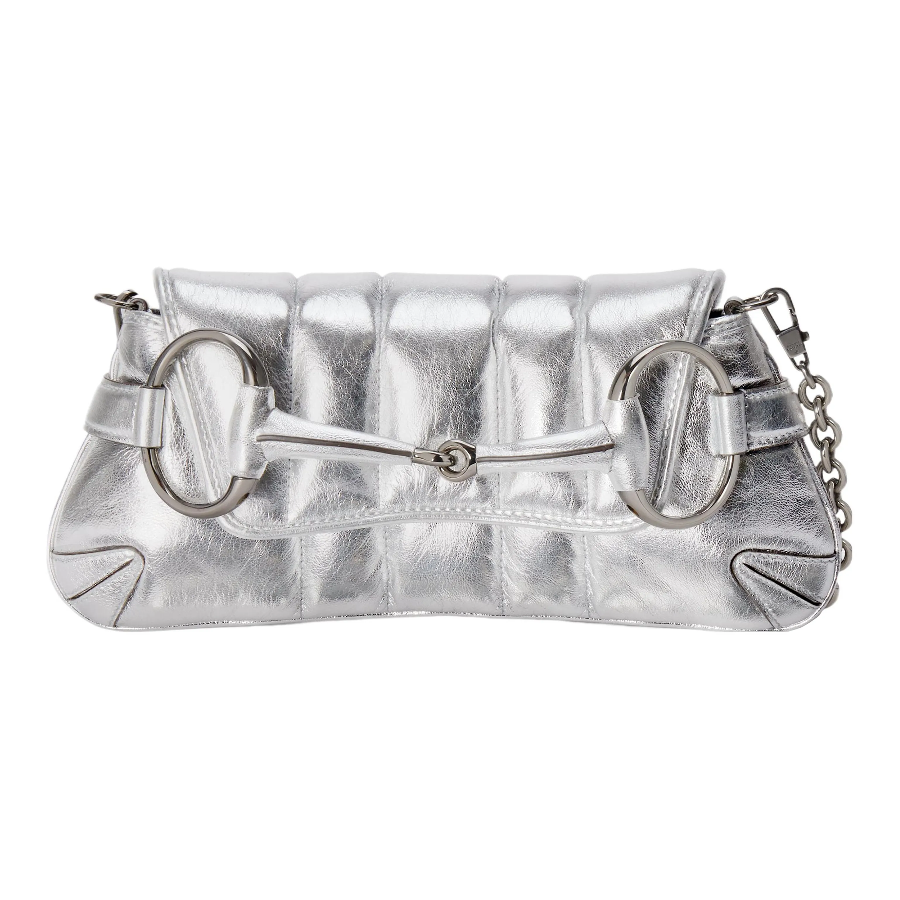 GUCCI Horsebit 1955 Leather Reproduction Shoulder Bag Shoulder Bag Clutch Women's Silver