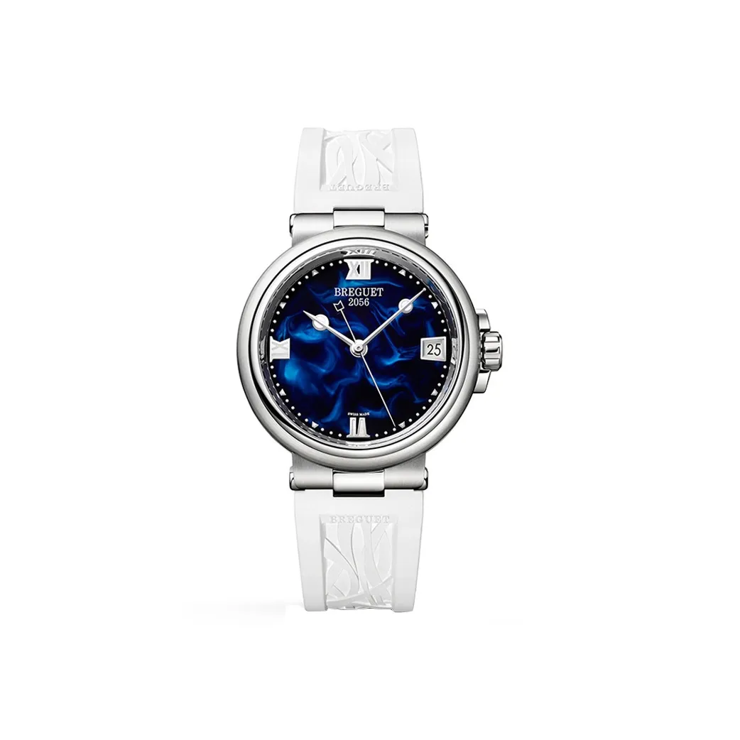 BREGUET MARINE Automatic Mechanical Movement Women's Watch Watch 33.8mm Blue Dial Stainless Steel Case Rubber Strap