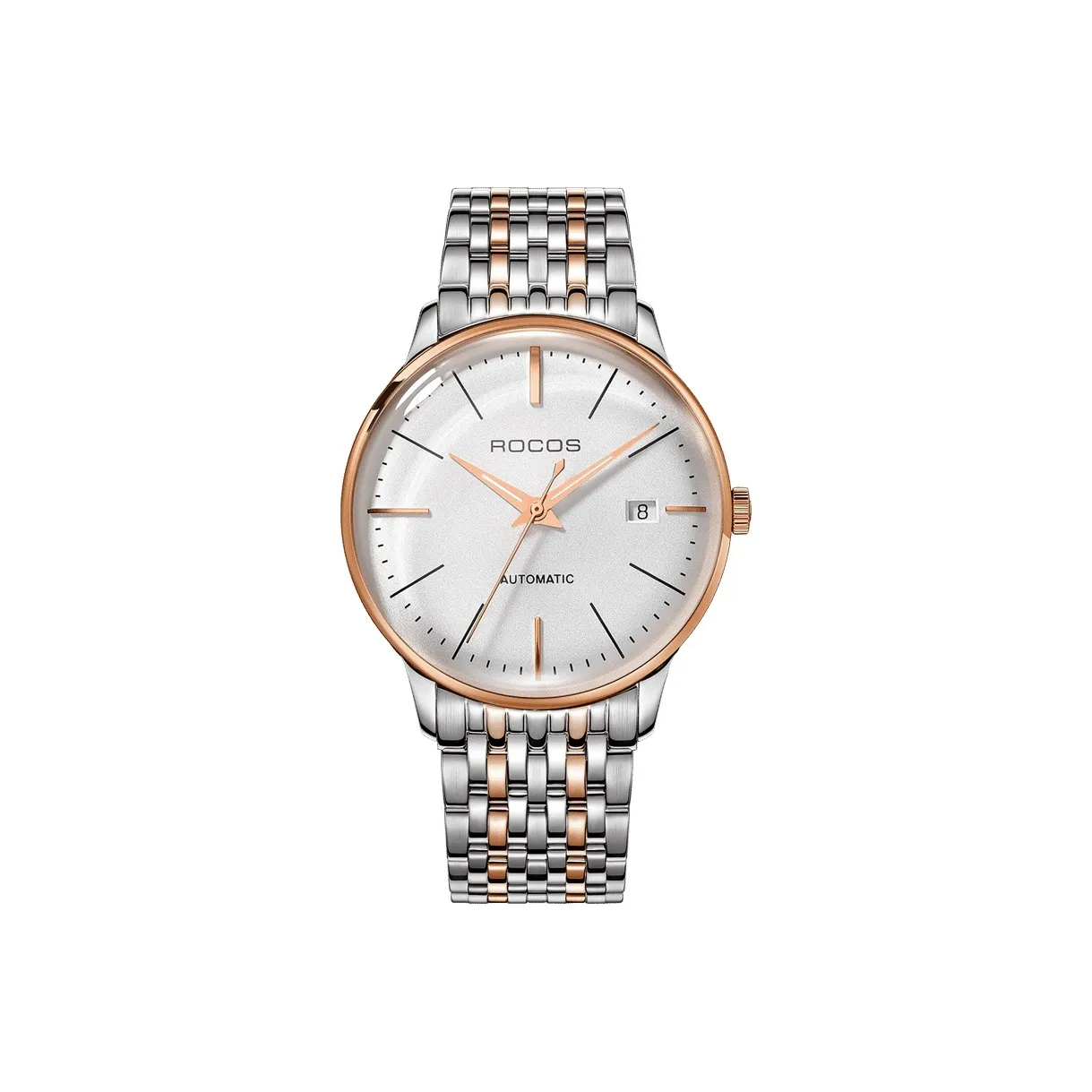 ROCOS Wind Style Collection Automatic Mechanical Movement Steel Strap Watch Men's Watches White Dial R0141