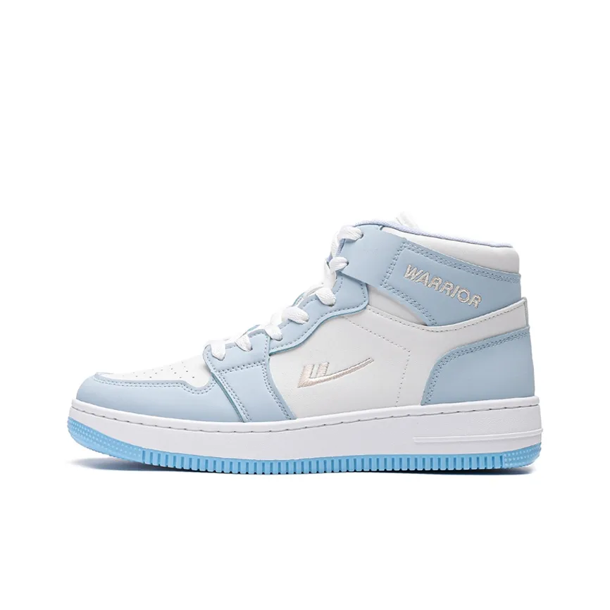 Warrior Slip-resistant Abrasion-resistant Breathable High-Top Skateboard Shoes Unisex White Blue