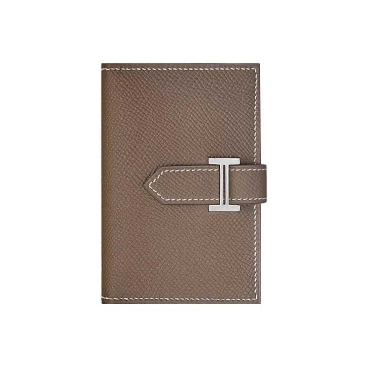 HERMES Bearn Epsom Leather Card Holder, Wallet Regular Unisex Elephant Gray