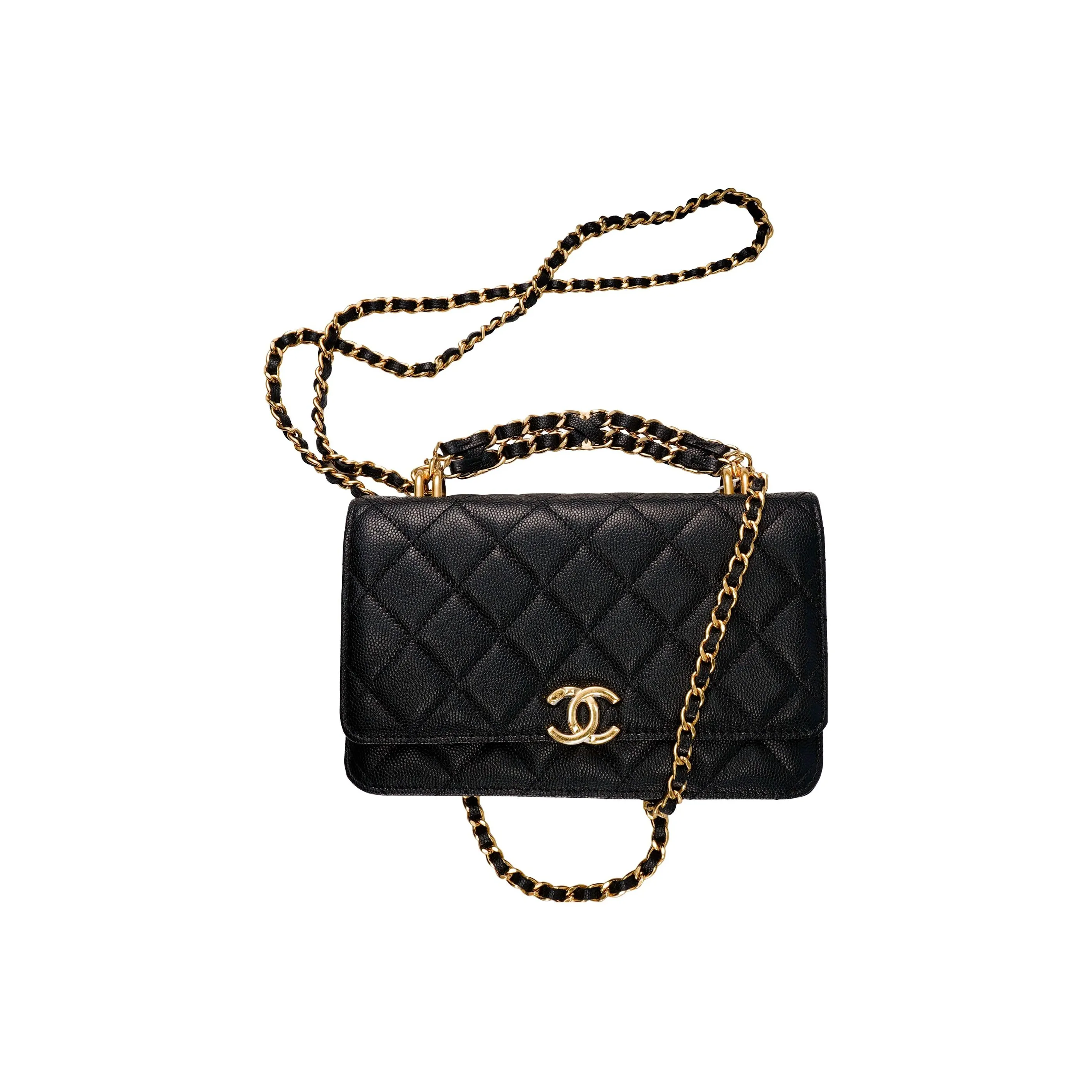 CHANEL 22K Autumn And Winter Grain Embossed Cow Leather Crossbody Bag, Shoulder Bag Women's Black