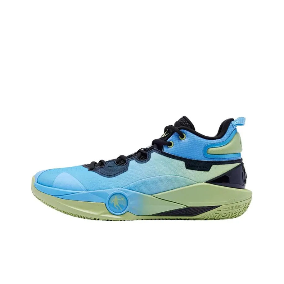 QIAODAN Battle Blade 6PRO Амортизирующие шоки Противоскользящие Высокие баскетбольные кроссовки Мужские Синие Зеленые