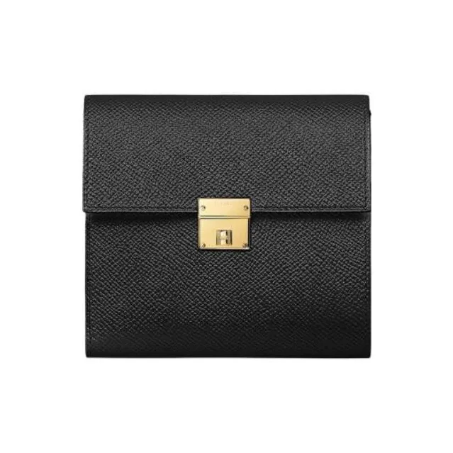 HERMES Clic Epsom Calfskin Wallet Regular Women's Noir Black