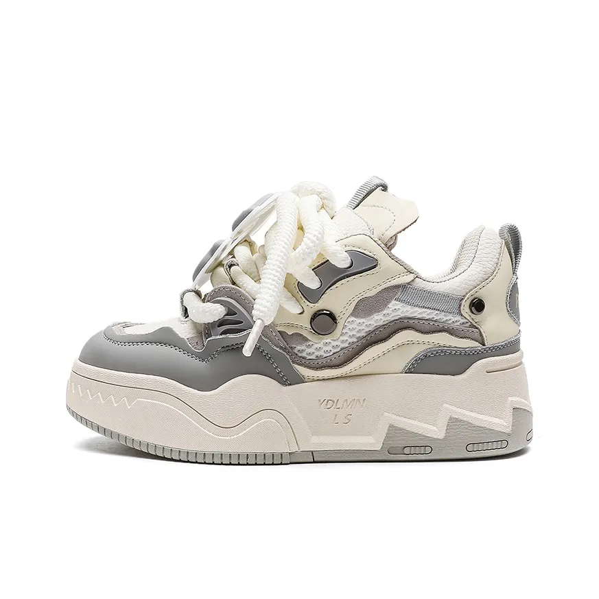 Roubini Breathable Height Increasing Low-Top Skateboard Shoes Women's Trendy Gray