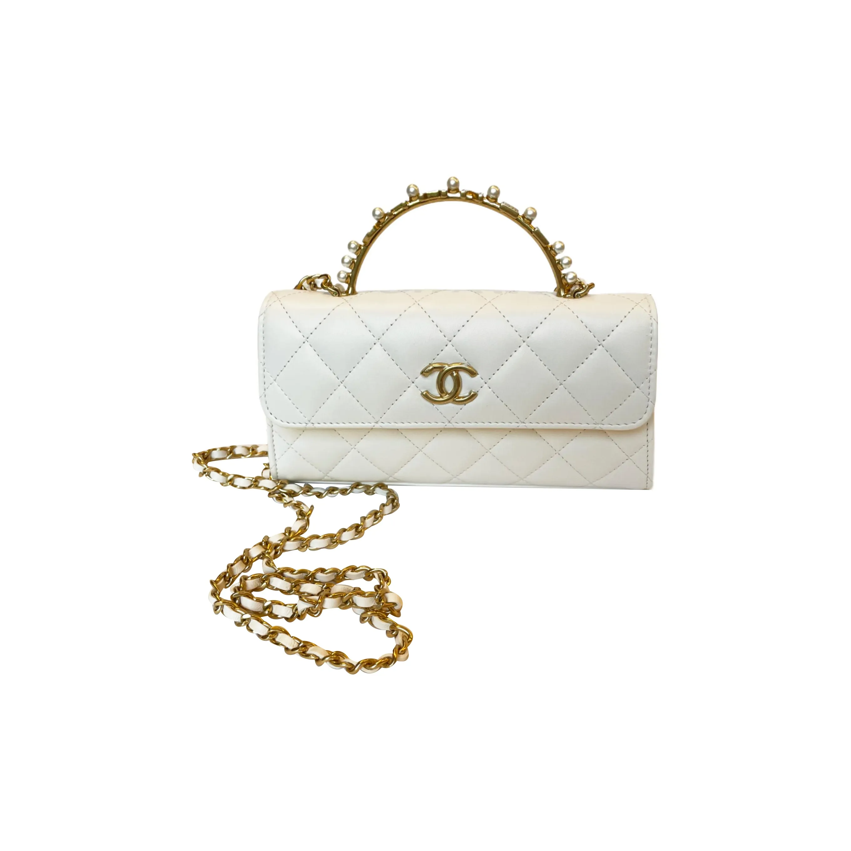 CHANEL Lambskin Handbag Shoulder Bag Crossbody Bag Regular Women's White