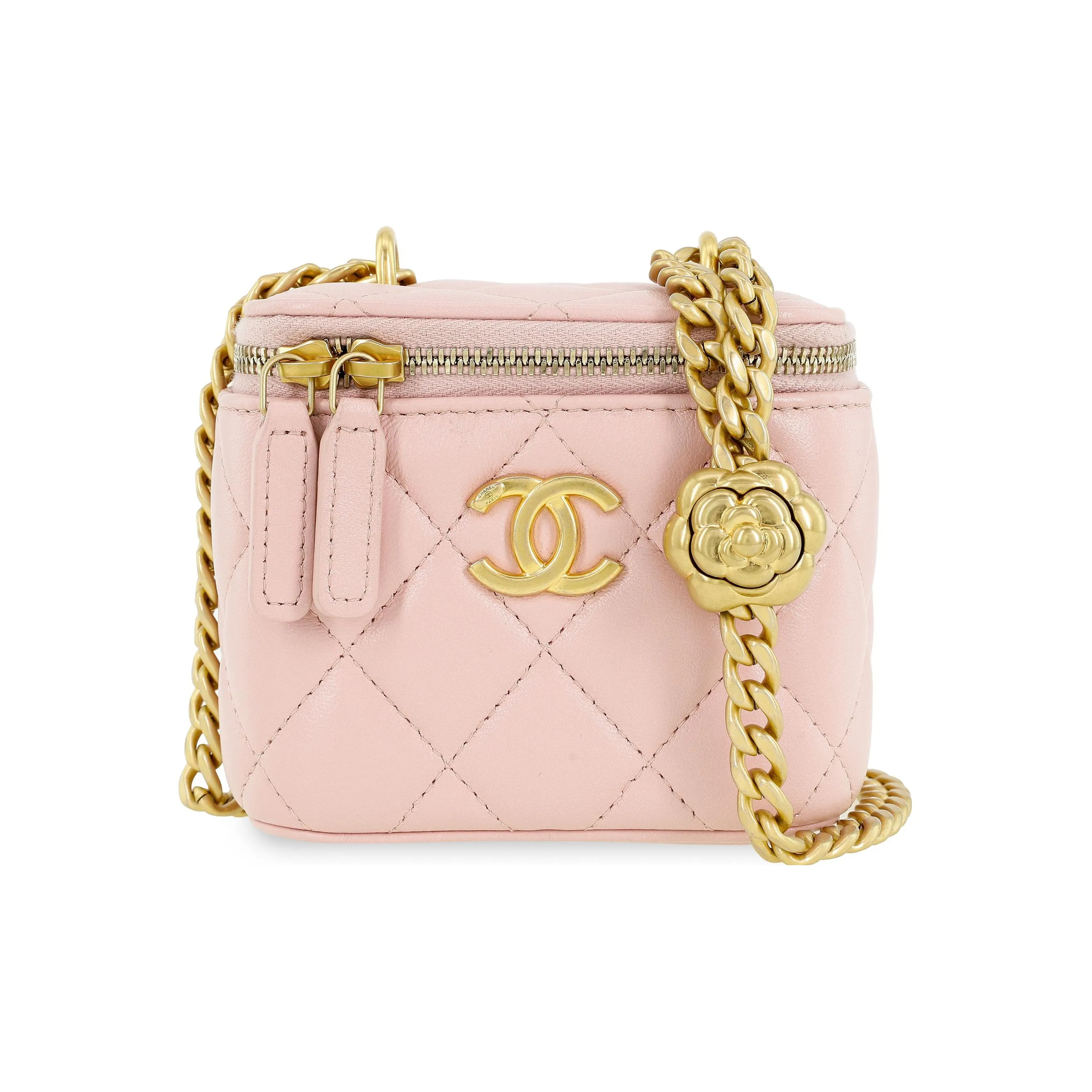 CHANEL Sheepskin Square Box Shoulder Bag, Crossbody Bag Trumpets Women's Light Pink