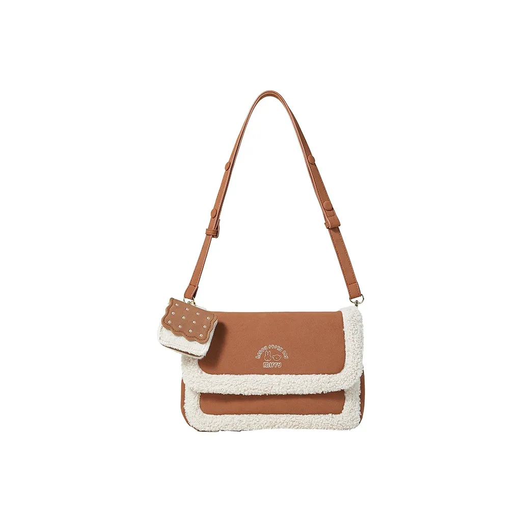 MIFFY Овечья шерсть Пэчворк ПУ (полиуретан) Курьерская сумка Маленькая квадратная сумка Плюшевая сумка Подмышечная сумка через плечо Женская Коричневый Экрю