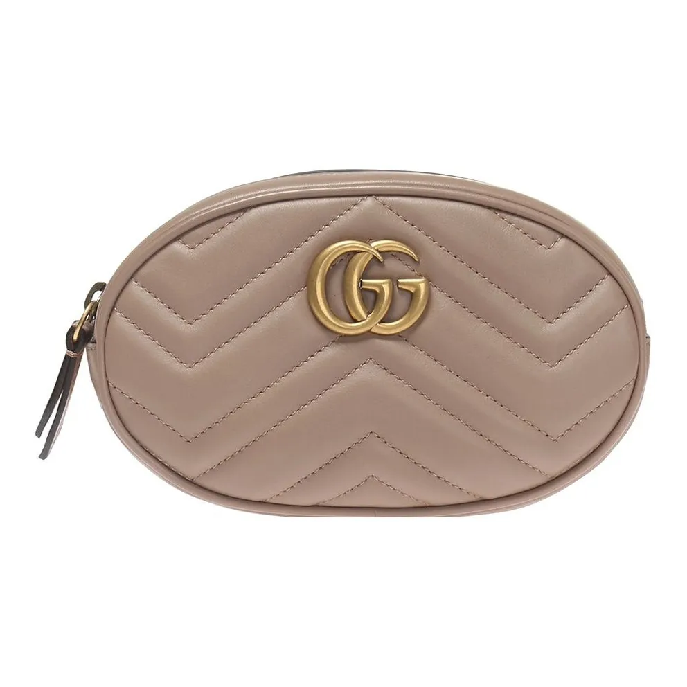 GUCCI GG Marmont Quilting Leather Resort Bag Fanny Pack Women's Nude Pink