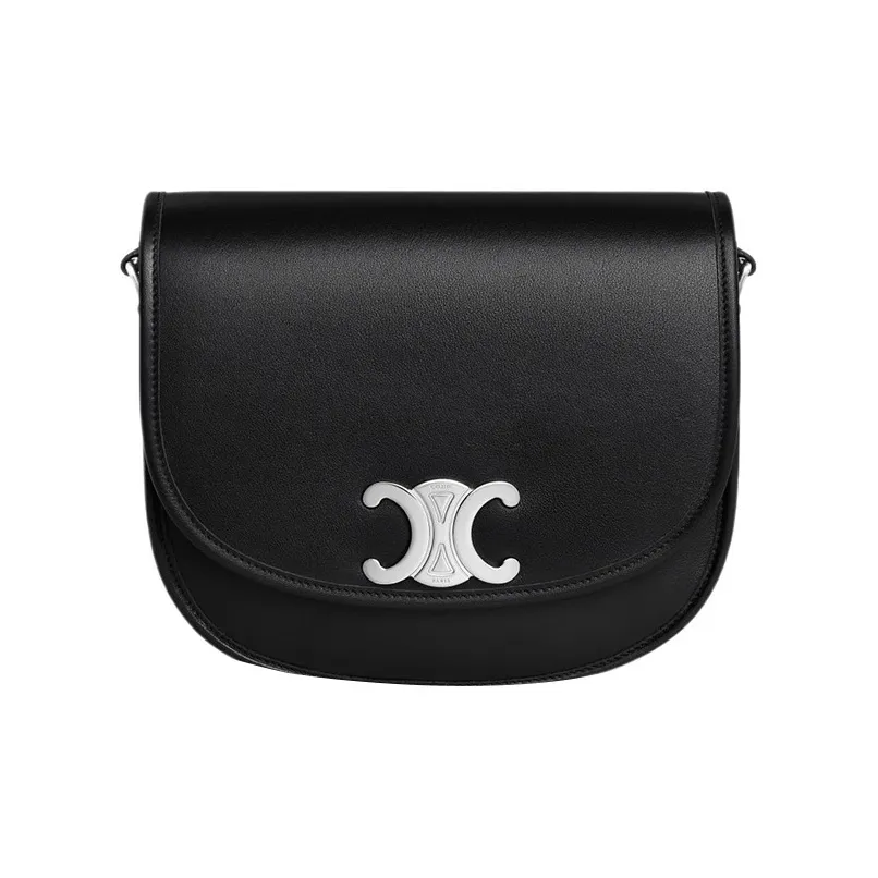 CELINE Triomphe Soft Natural Cow Leather Shoulder Bag, Crossbody Bag Medium Size Men's Black