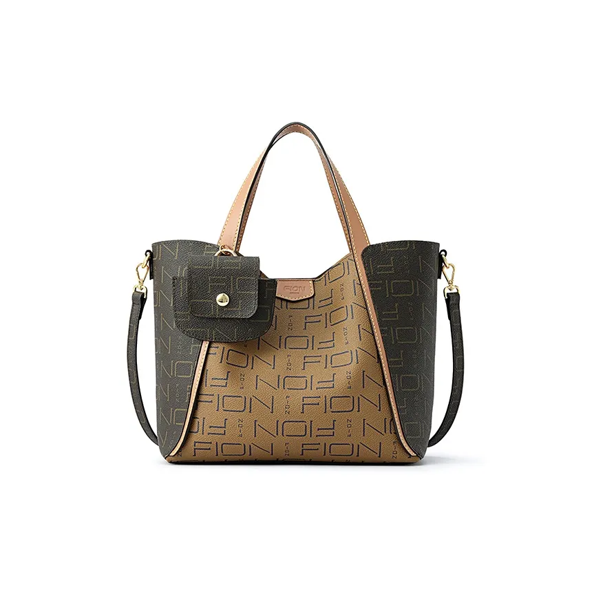 FION Coated Canvas Tote Bag, Shopping Bag, Letter Bag, Handbag, Shoulder Bag Tubas Women's Brown