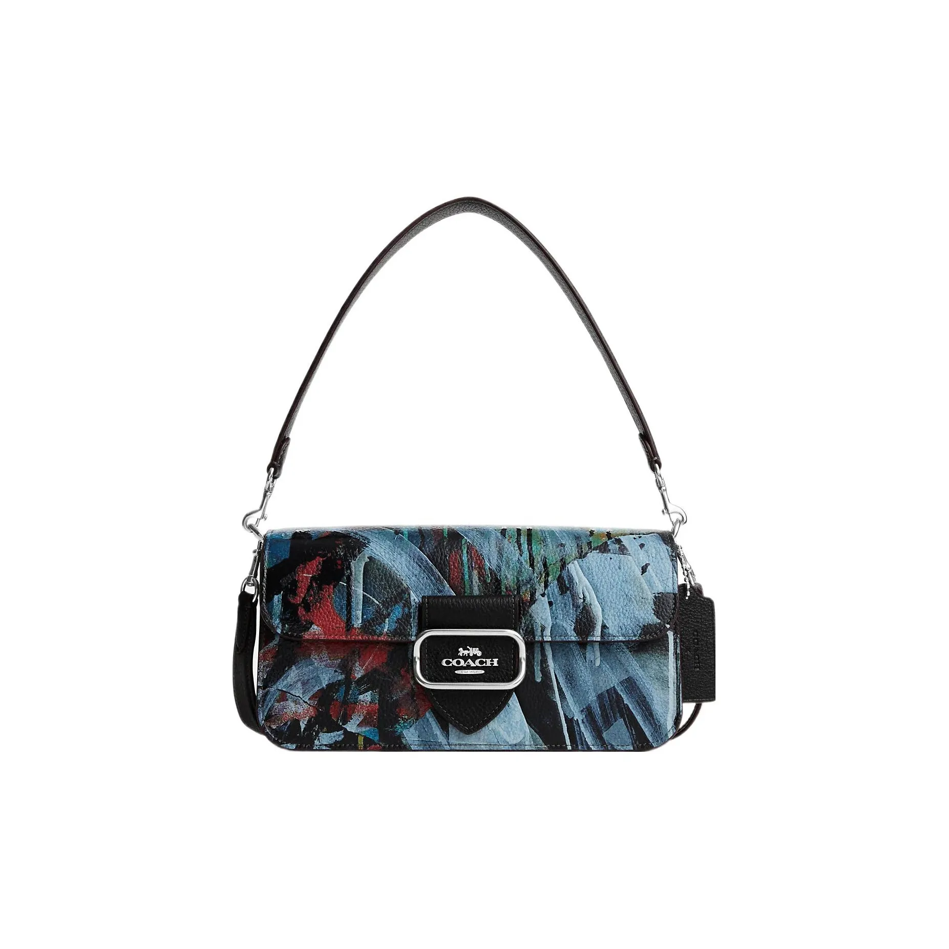 COACH Мята+SERF Коллаборация Morgan Галечная кожа Багетная сумка Портативная сумка через плечо Сумка через плечо Женская Черная