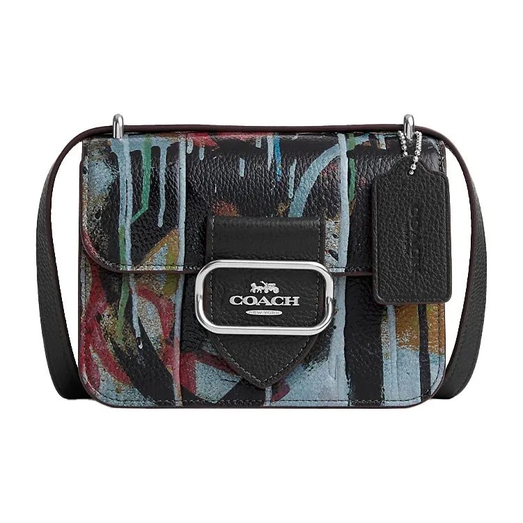 COACH Мята+SERF Morgan 18 Коллаборация Кожа Курьерская сумка Сумка через плечо Маленькая Женская Черная