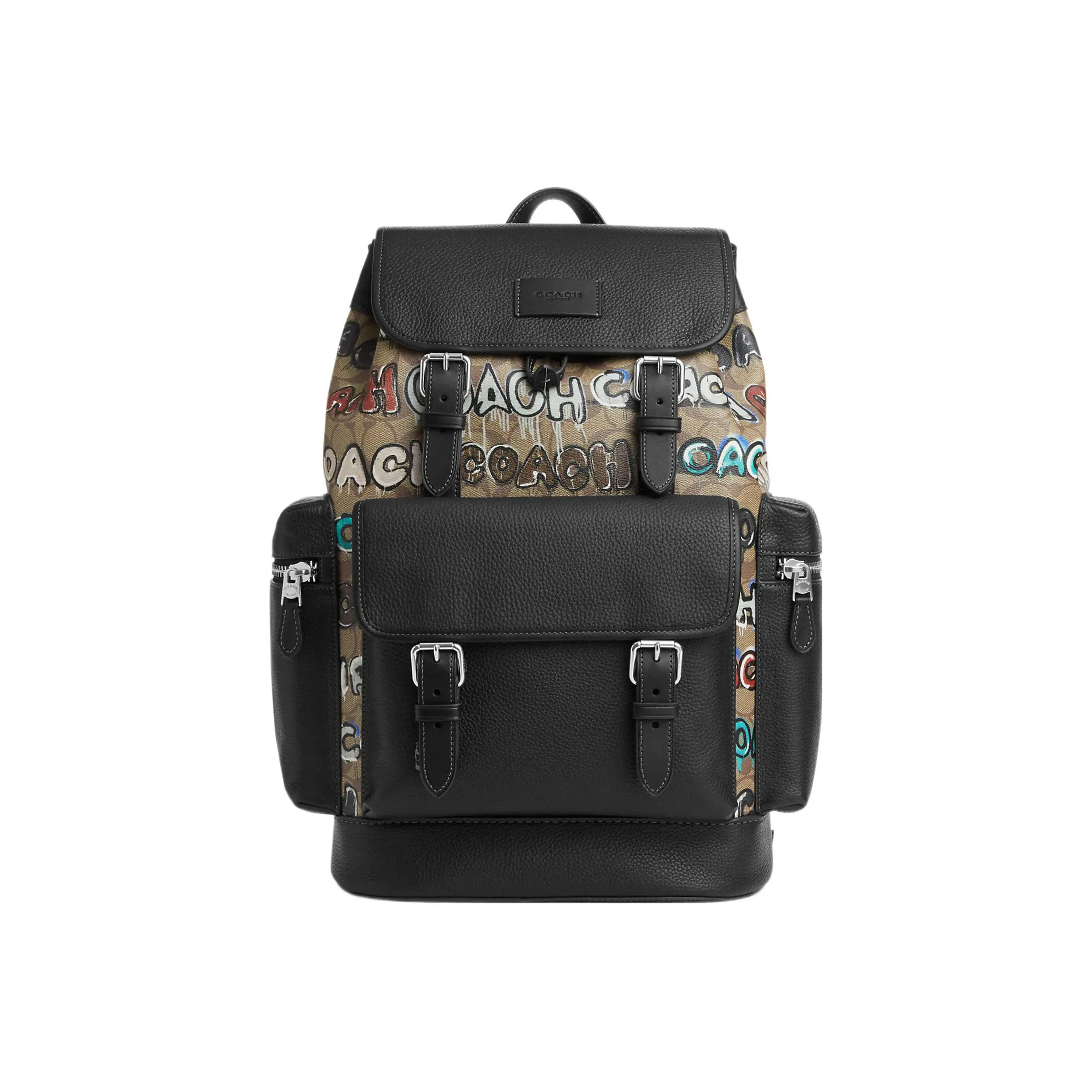 COACH Mint+Serf Backpack 29 Collaboration Pebble Texture Canvas With Leather Backpack Tubas Men's Black & Khaki