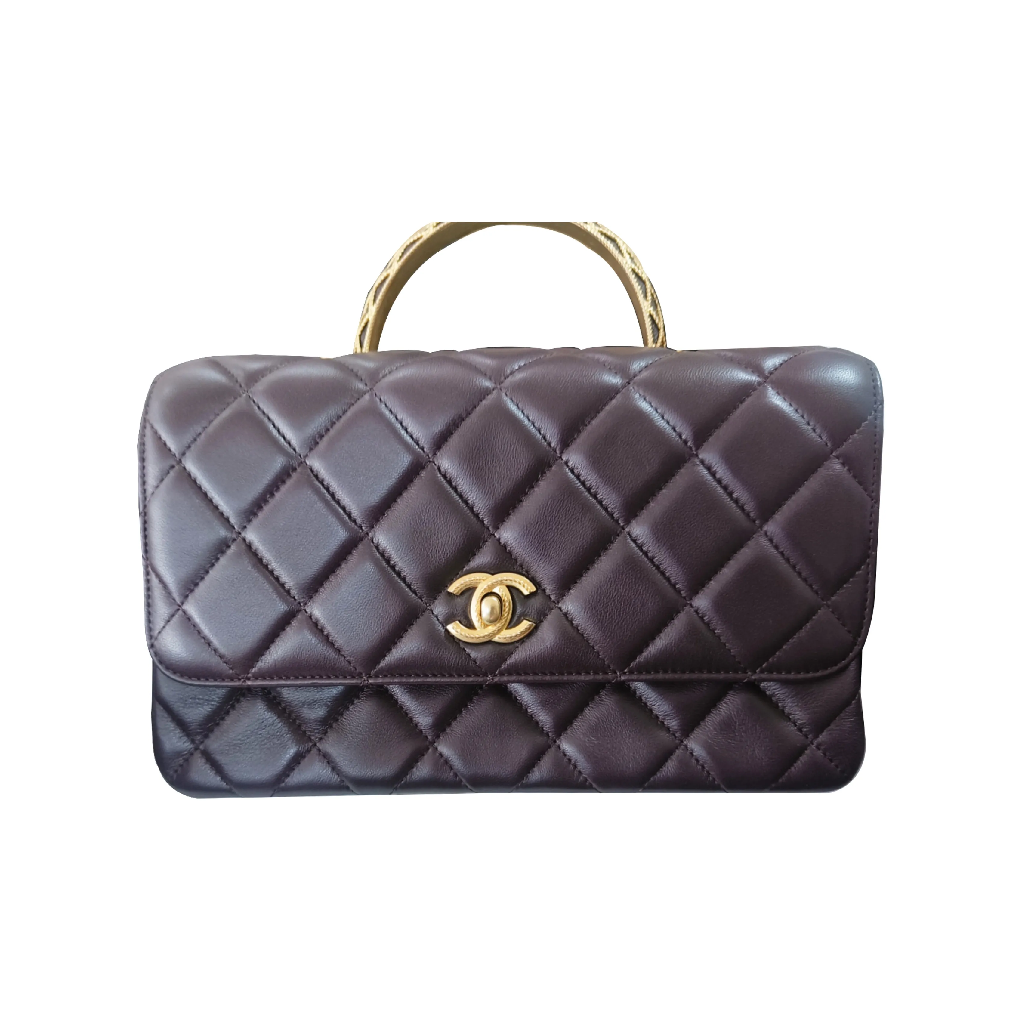CHANEL Lambskin Handbag, Shoulder Bag, Crossbody Bag Women's Dark Purple