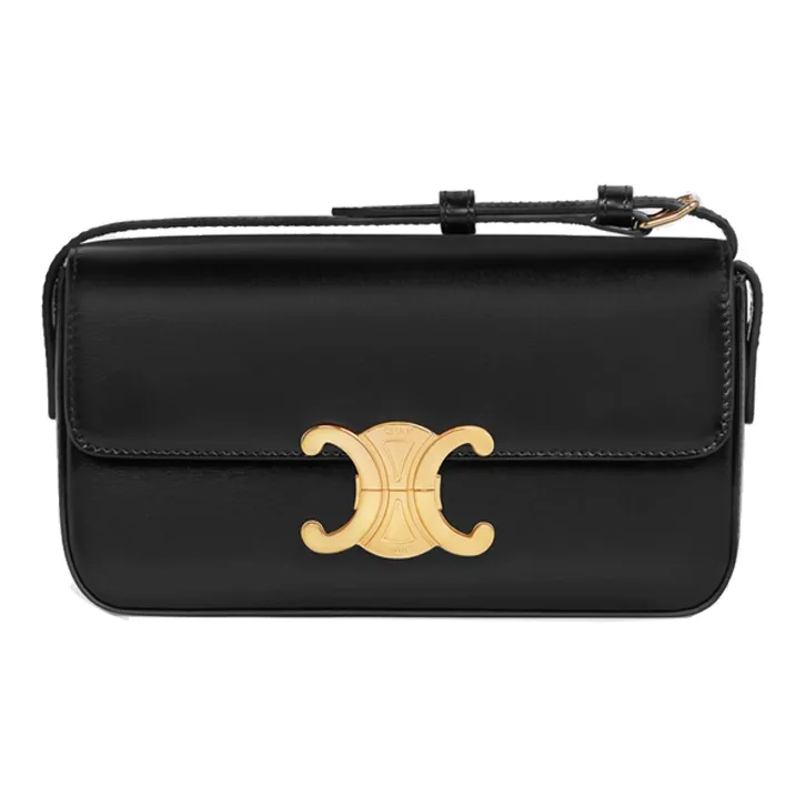 CELINE Triomphe Arc De Triomphe Shiny Cow Leather Shoulder Bag Handbag Shoulder Bag Women's Black