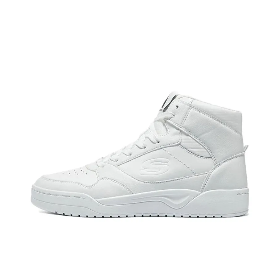 Skechers Anti Slip Wear Resistant Breathable Supportive Lightweight Rebound Mid Top Casual Shoes Men's White