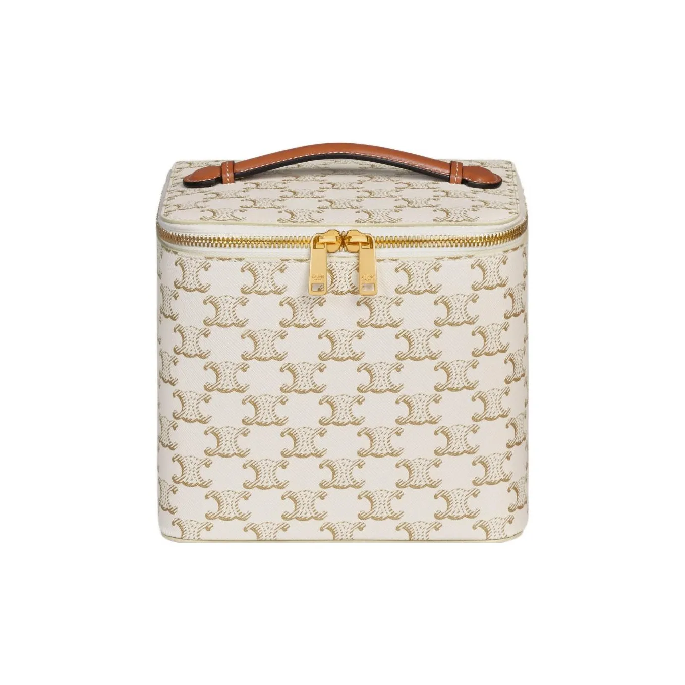 CELINE Triumph Gate Triomphe Leather Makeup Case Small Size Women's White