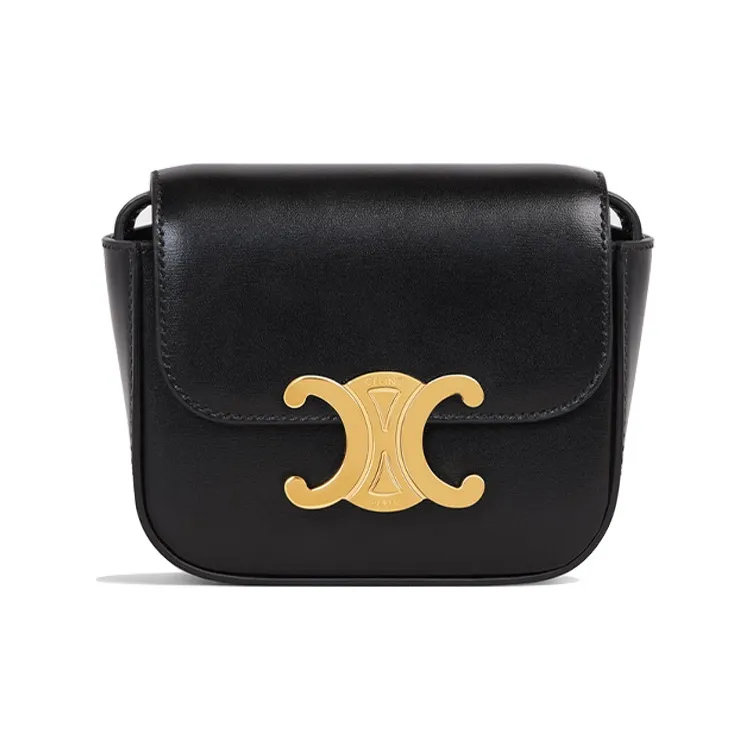 CELINE Triomphe Arc De Triomphe Shiny Cow Leather Shoulder Bag Crossbody Bag Mini Women's Black Gold