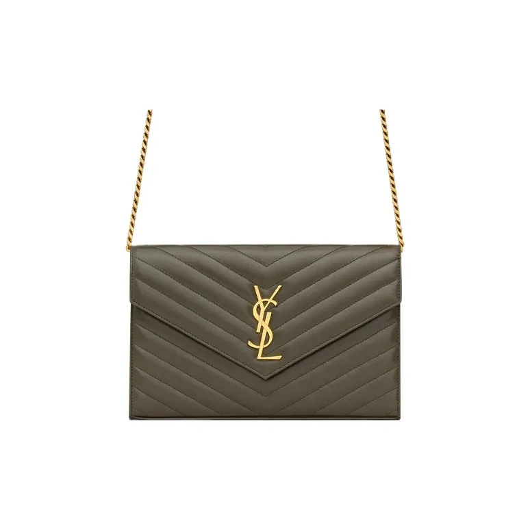 SAINT LAURENT Lambskin Wallet, Crossbody Bag, Shoulder Bag Women's Green