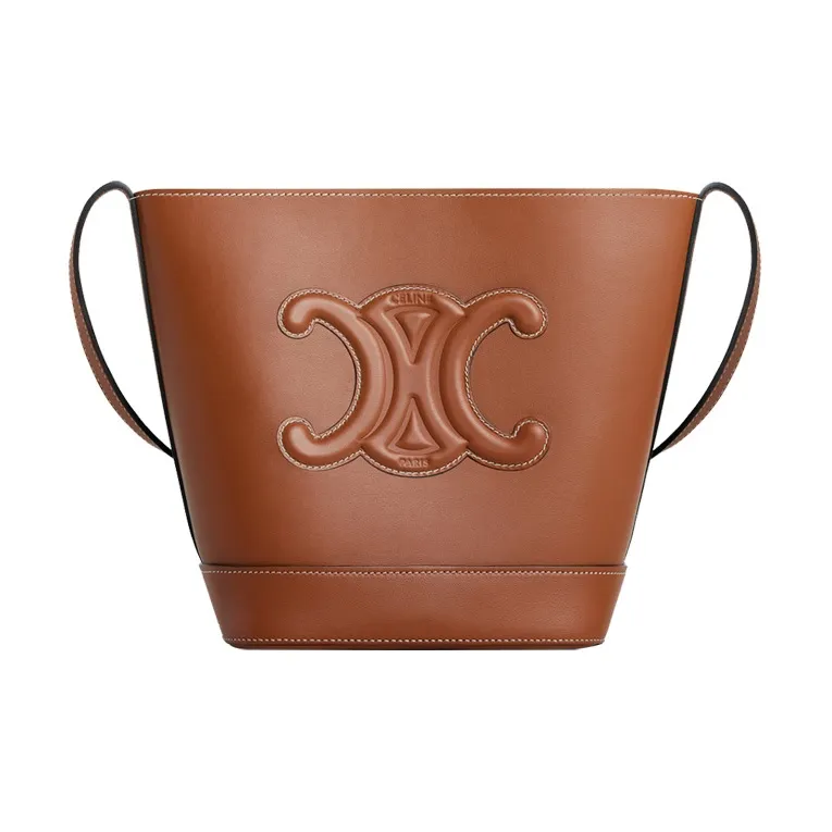 CELINE Cuir Triomphe Smooth Cow Leather Bucket Bags Shoulder Bag Crossbody Bag Small Size Women's Tawny