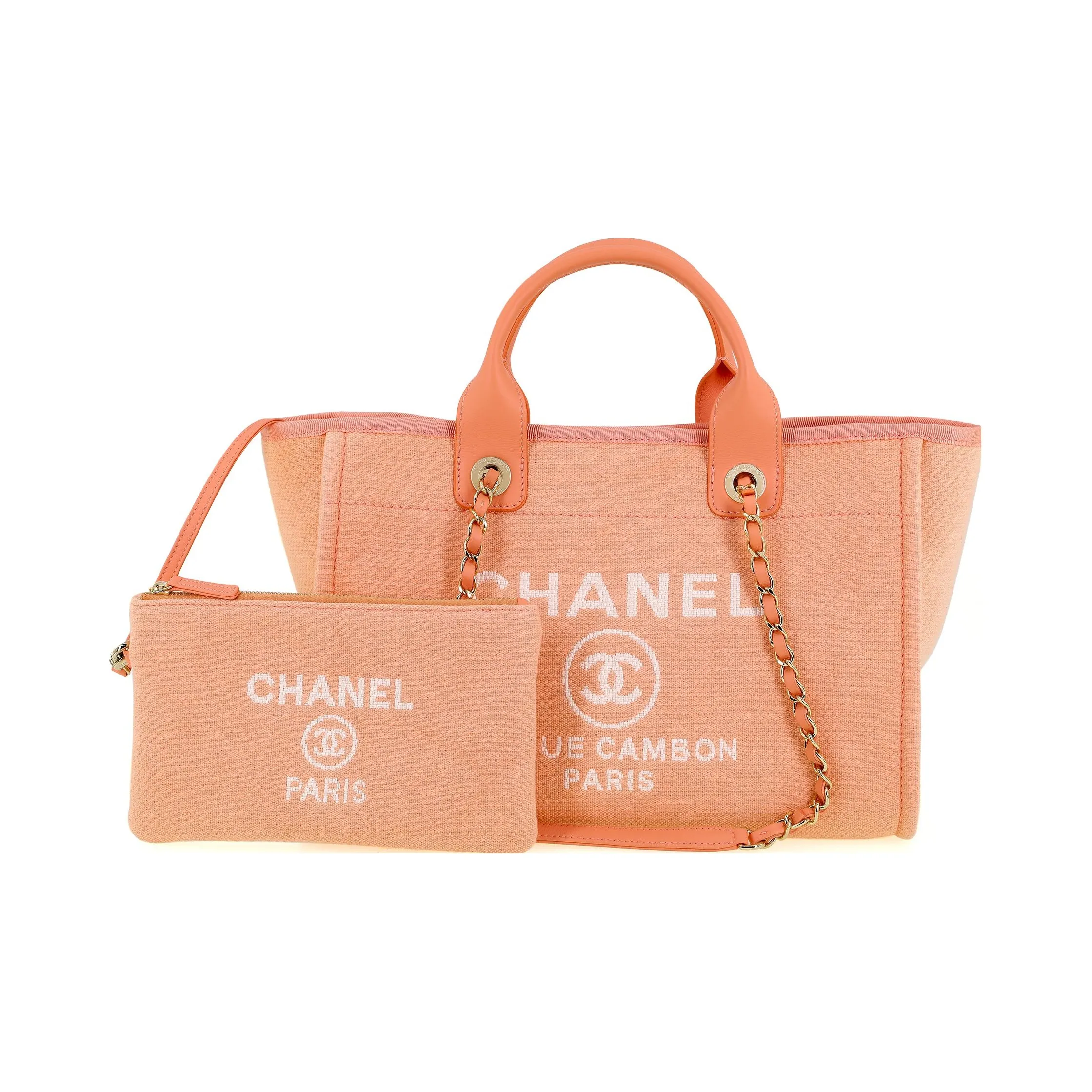 CHANEL Calfskin Tote Bag Shopping Bag Shoulder Bag Crossbody Bag Handbag Small Size Women's Light Orange Color