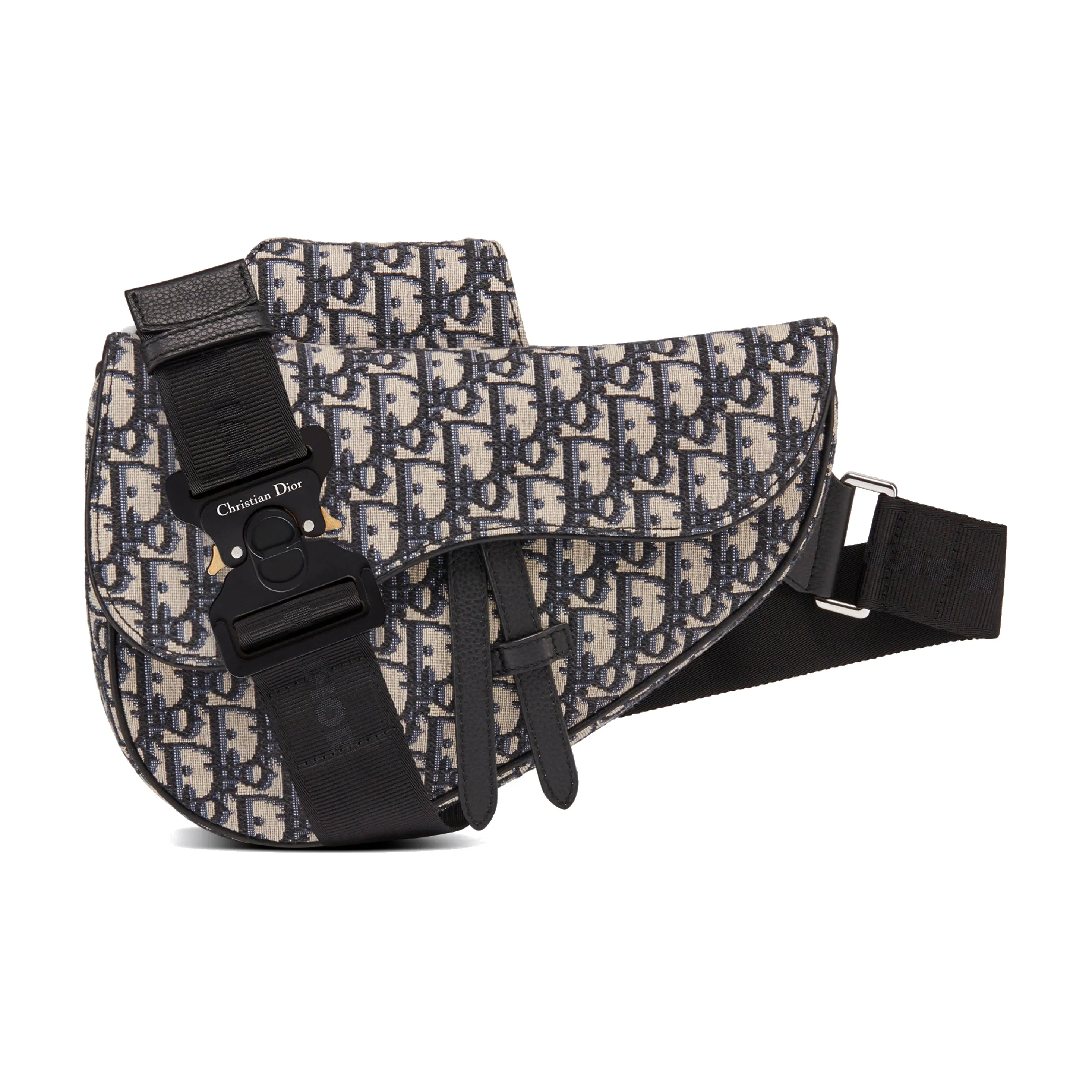 DIOR Canvas panelled Leather Detailing Saddle Bag One Shoulder Crossbody Sling Bag Men's Black White