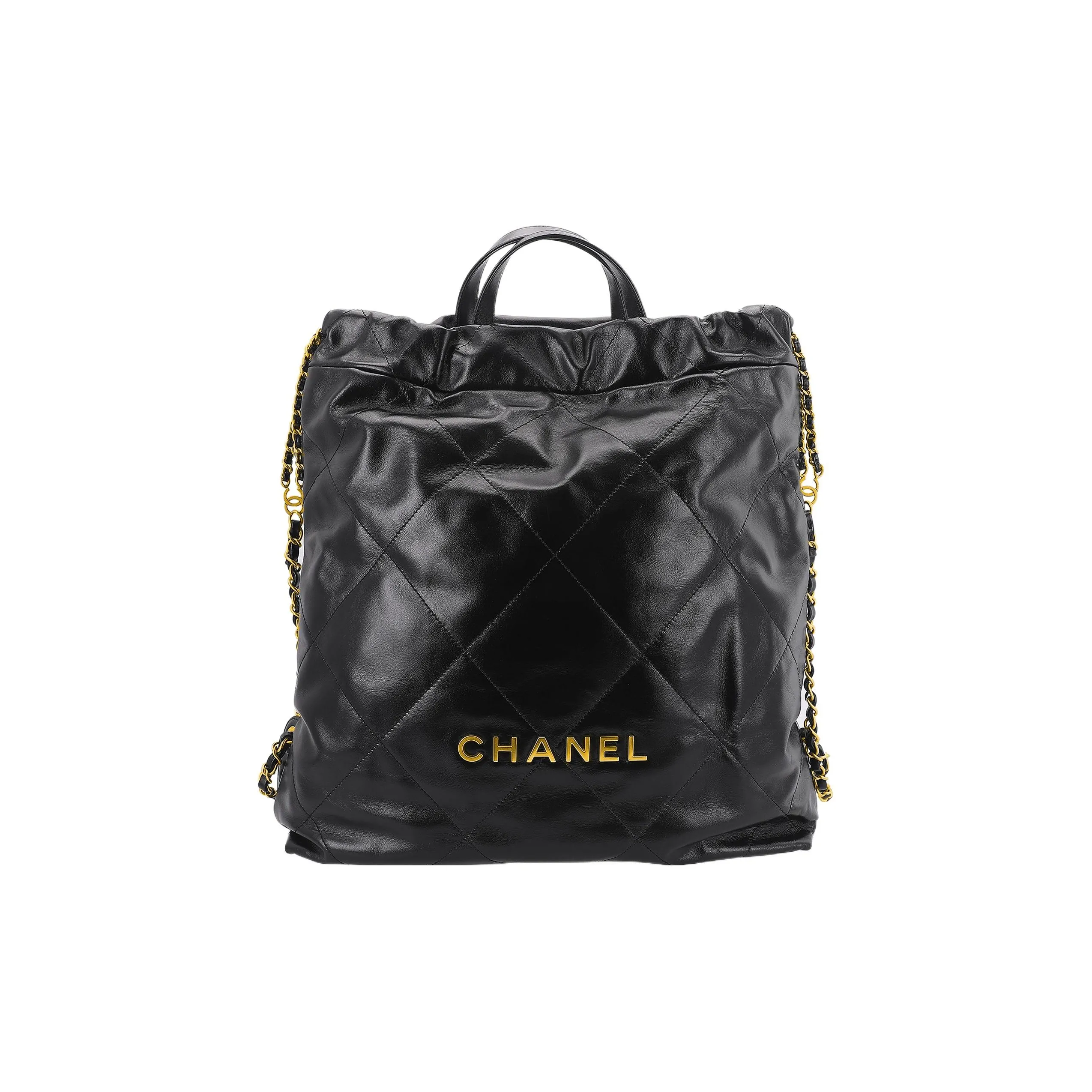CHANEL 22Bag Shiny Calfskin Backpack Tubas Women's Black