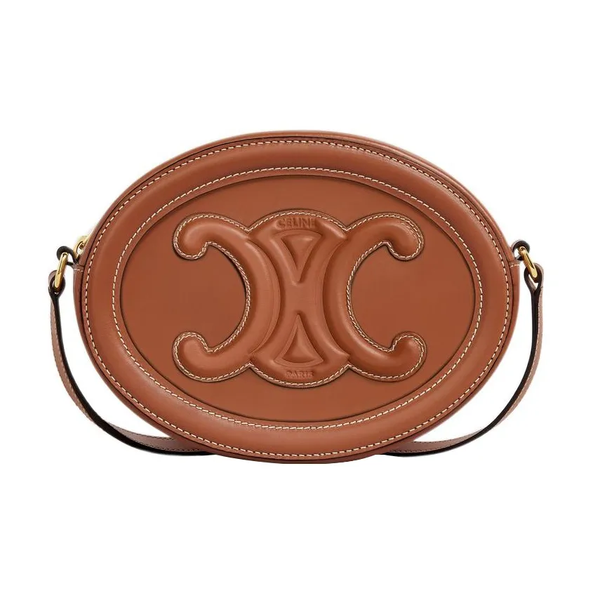 CELINE Cuir Triomphe Smooth Cow Leather Oval Wallet Shoulder Bag Crossbody Bag Small Size Women's Tawny