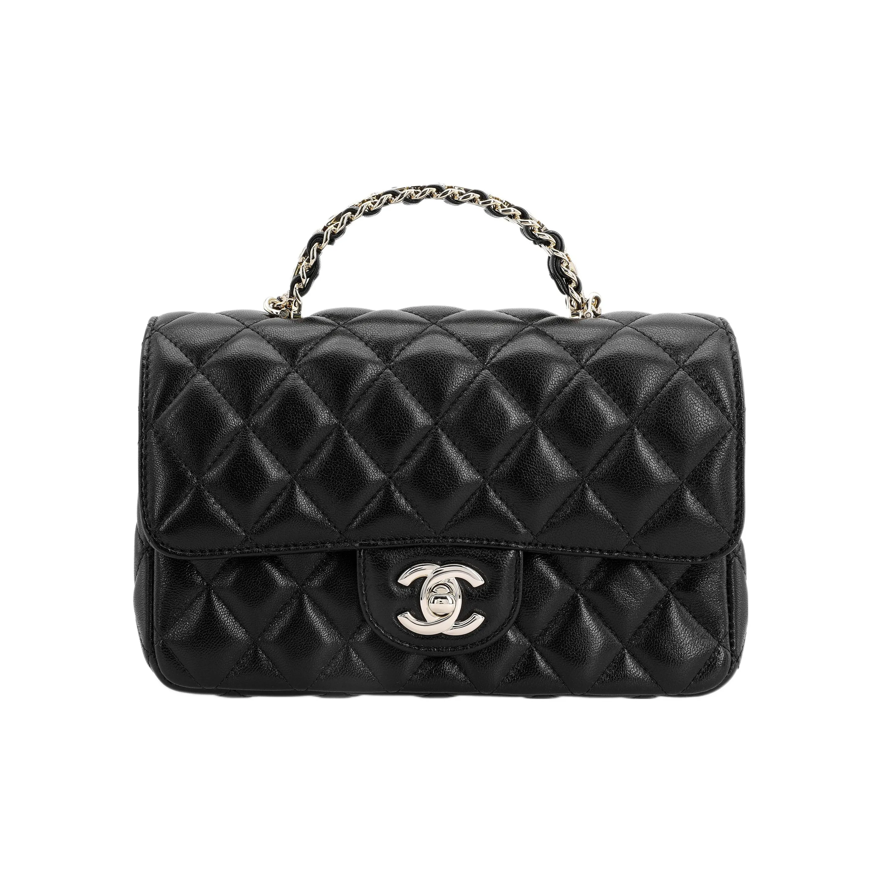 CHANEL Lambskin Chain Bag, Shoulder Bag, Crossbody Bag Mini Women's Black