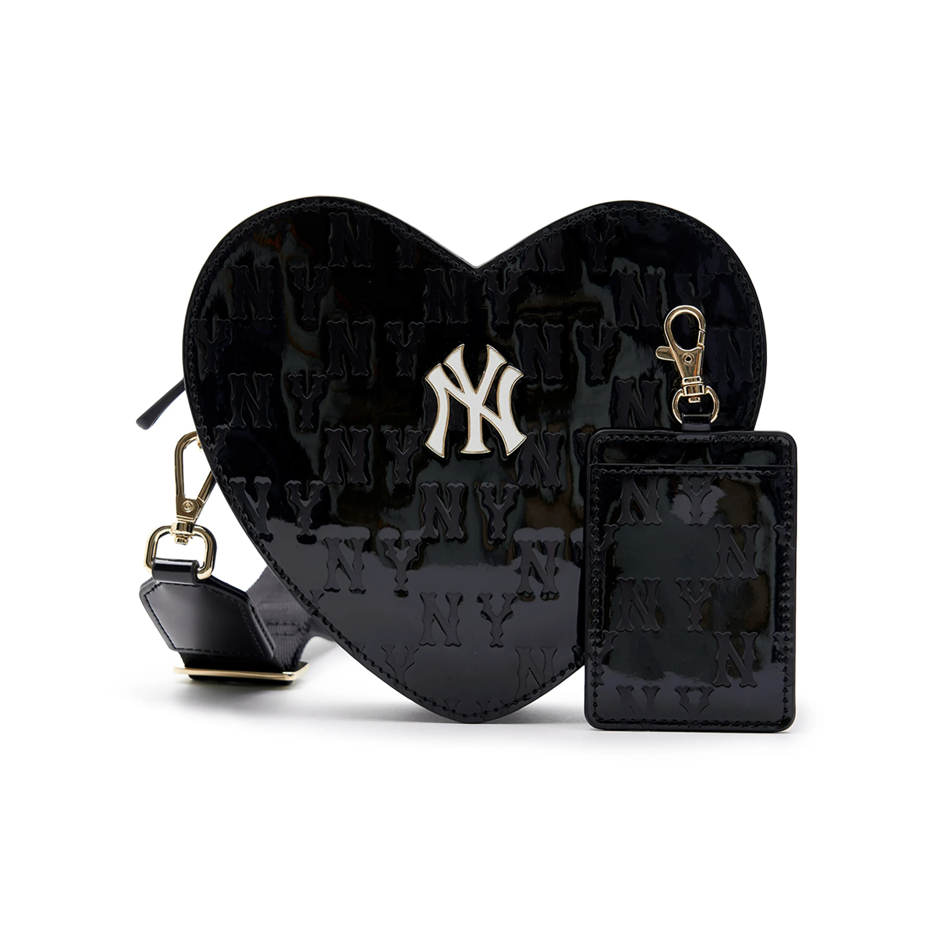 MLB Artificial Leather Heart Shaped Bag, Shoulder Bag, Crossbody Bag Regular Women's Black