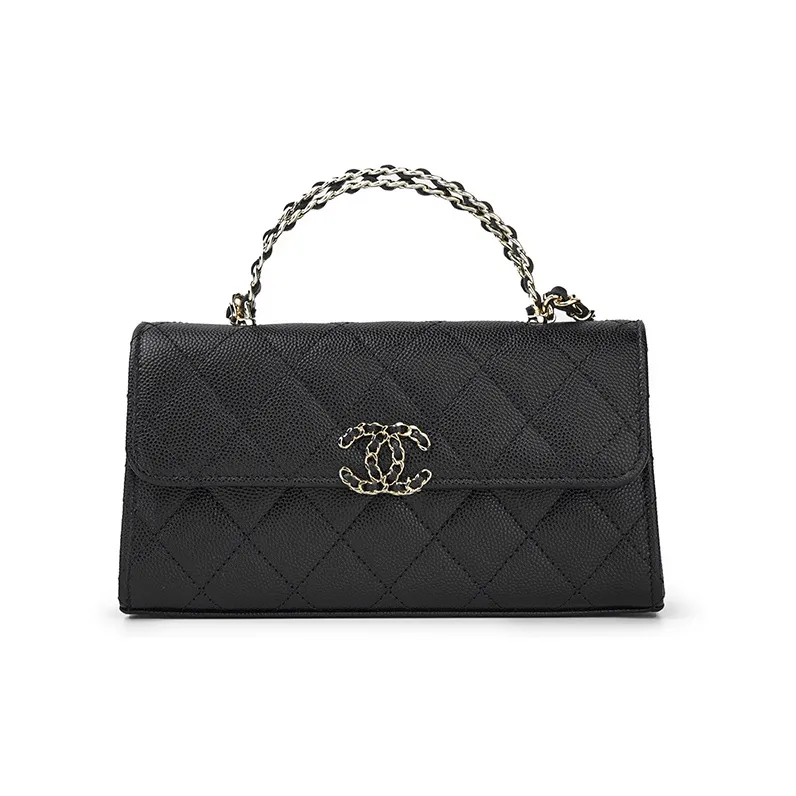 CHANEL Grain Embossed Cow Leather Flap Bag Shoulder Bag Crossbody Bag Handbag Large Size Women's Black