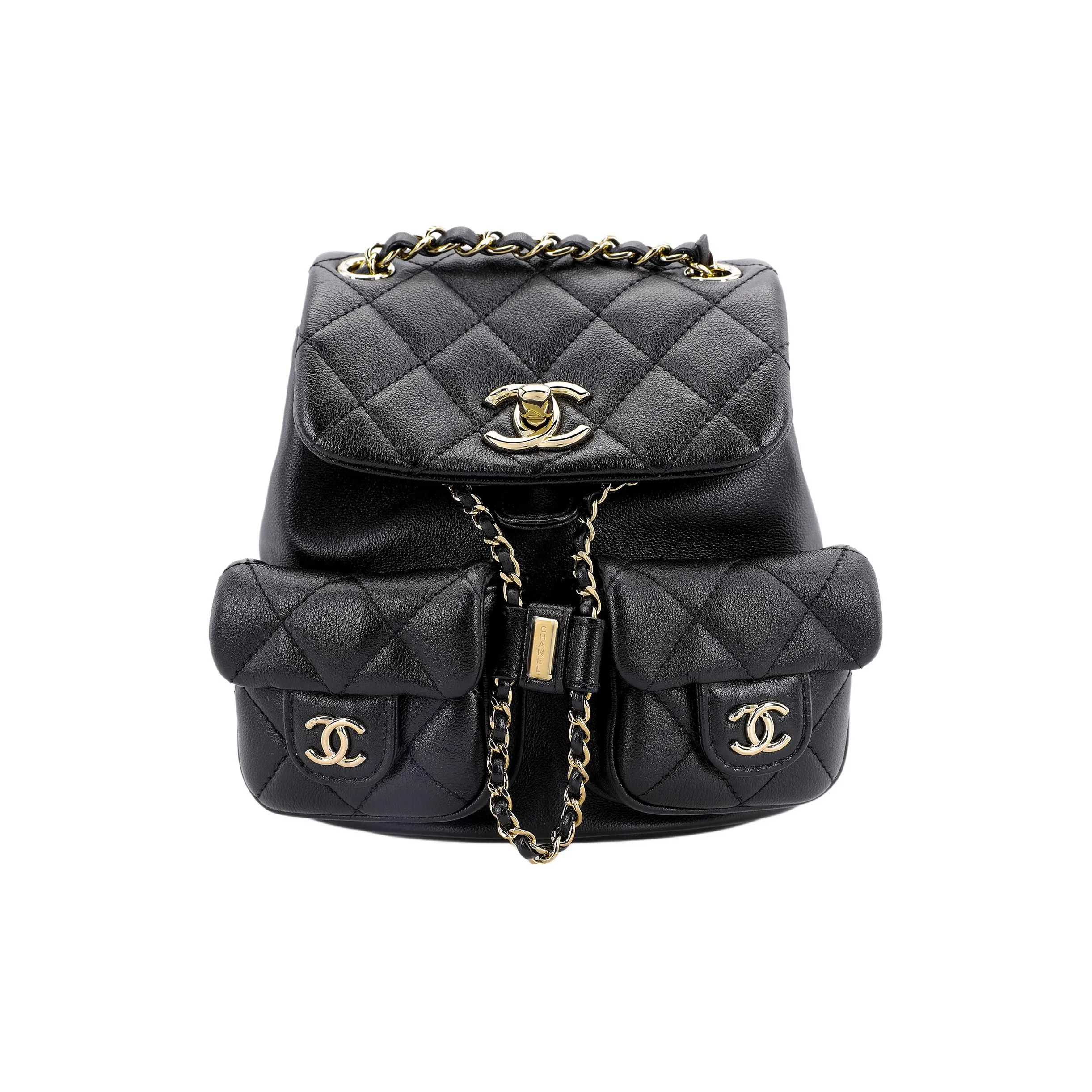 CHANEL Duma Smooth Calf Leather Frog Backpack Trumpets Women's Black
